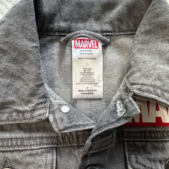 Marvel Kids Black Graphic Denim Jacket Size 4 - Picture 4 of 7